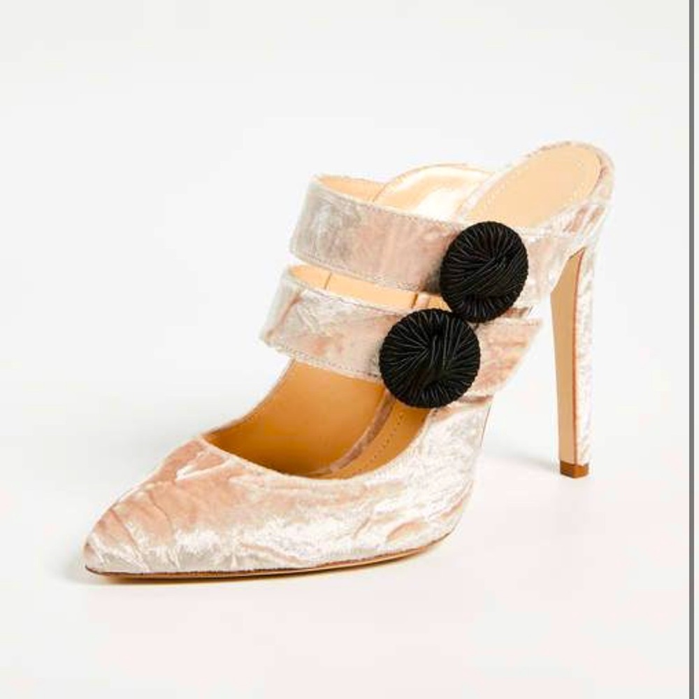 CHLOE’ GOSSELIN ROSIE VELVET MULE HEELS ICE PINK 36